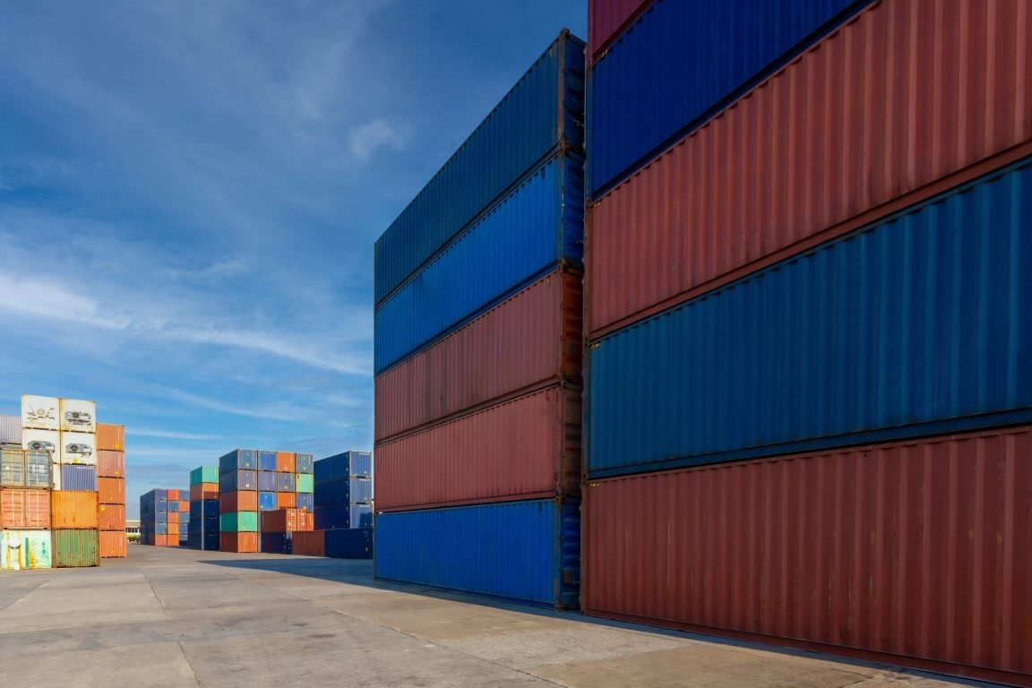 modern container seaport against a blue sky in tianjin